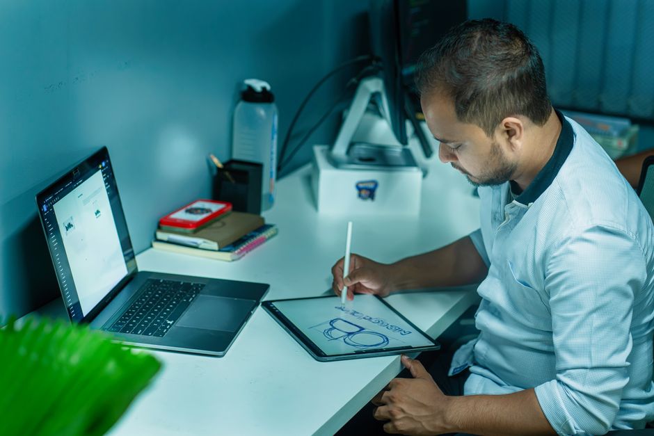 Professional designer working on detailed design project